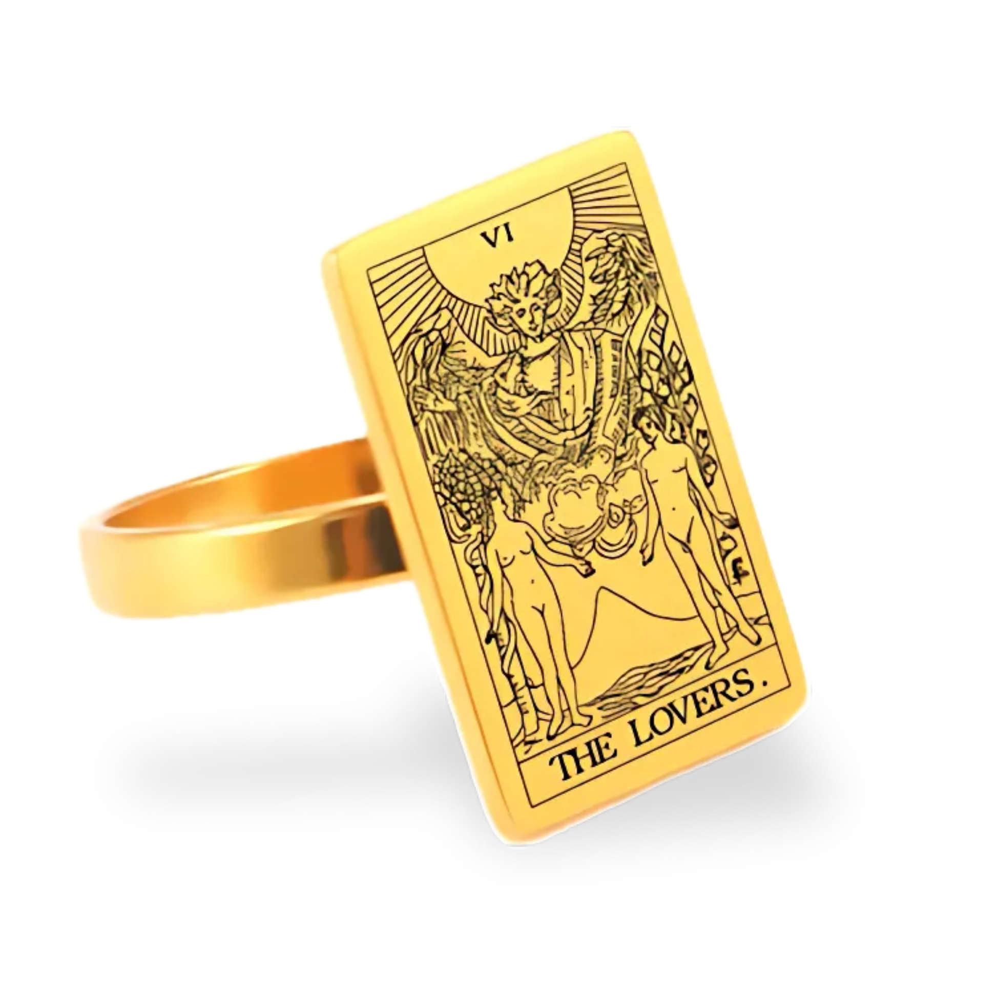 Tarot Card Gold Ring Collection • Major Arcana Waite Cards Laser Engraved Golden Rings For Spiritual Men Witchy Women • Apollo Tarot Shop