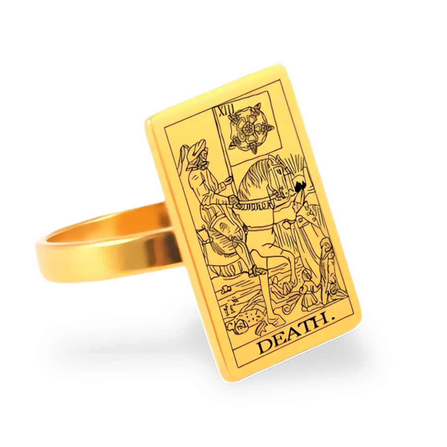 Tarot Card Gold Ring Collection • Major Arcana Waite Cards Laser Engraved Golden Rings For Spiritual Men Witchy Women • Apollo Tarot Shop