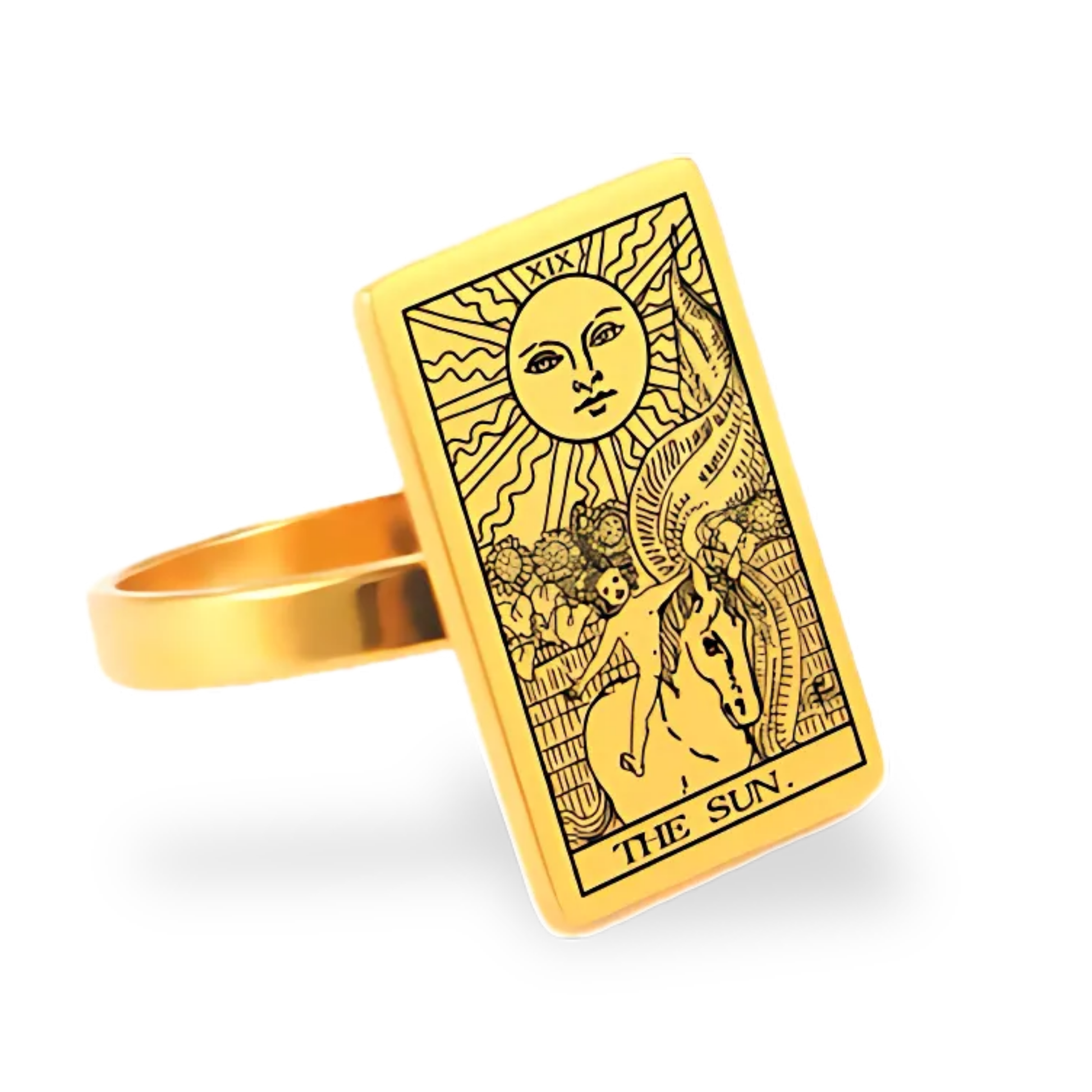 Tarot Card Gold Ring Collection • Major Arcana Waite Cards Laser Engraved Golden Rings For Spiritual Men Witchy Women • Apollo Tarot Shop