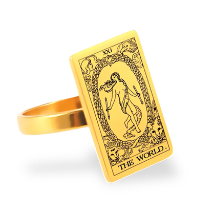 Tarot Card Gold Ring Collection • Major Arcana Waite Cards Laser Engraved Golden Rings For Spiritual Men Witchy Women • Apollo Tarot Shop