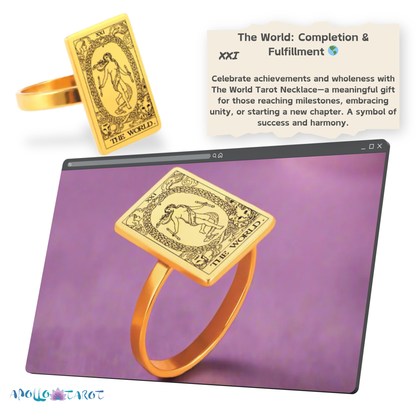 Tarot Card Gold Ring Collection • Major Arcana Waite Cards Laser Engraved Golden Rings For Spiritual Men Witchy Women • Apollo Tarot Shop