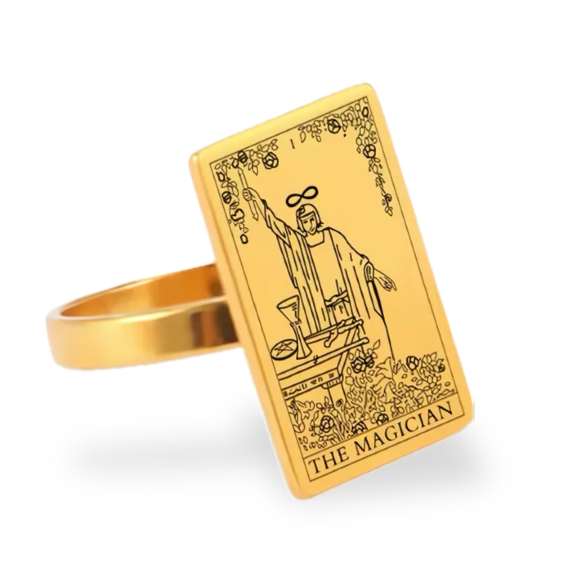 Tarot Card Gold Ring Collection • Major Arcana Waite Cards Laser Engraved Golden Rings For Spiritual Men Witchy Women • Apollo Tarot Shop