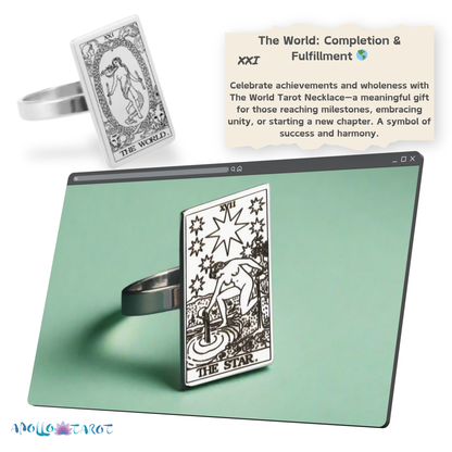 Tarot Card Silver Ring • Major Arcana Waite Cards Laser Engraved Rings For Spiritual Men Witchy Women (Sizes 10 & 11 US) • Apollo Tarot Design Shop