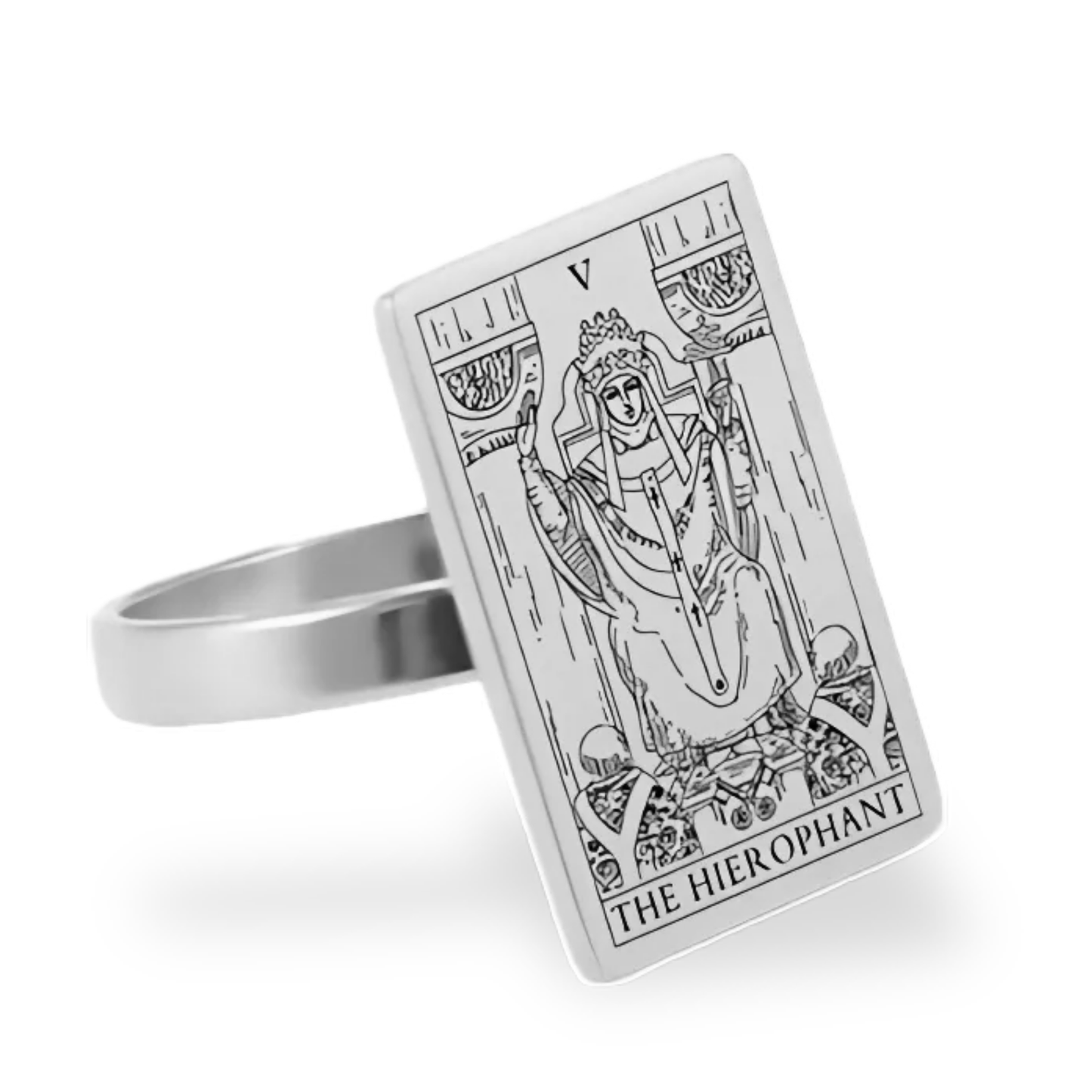 Silver Tarot Card Rings • Major Arcana Waite Cards Laser Engraved Ring For Spiritual Men Witchy Women • Apollo Tarot Jewelry Shop