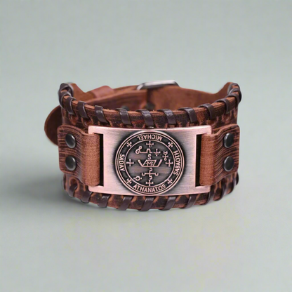 Pulseira com o Sigilo do Arcanjo Miguel • Acessório de Couro Mágico Angelology Solomon para Homens
