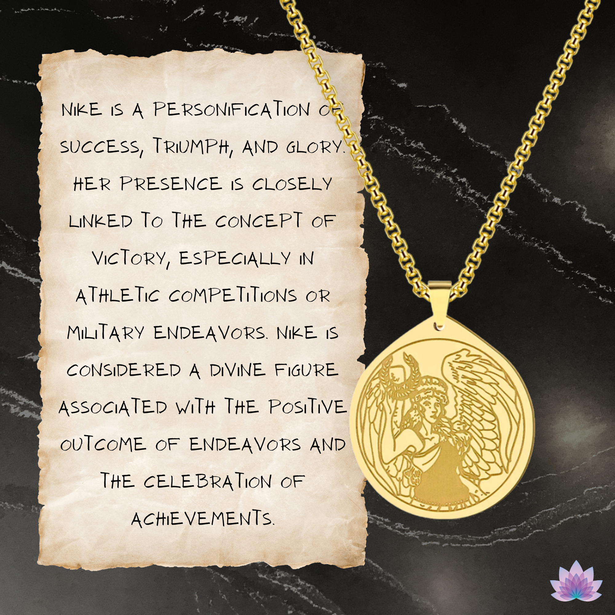 Nike Goddess of Victory Necklace • Pagan Worship Greek Mythology Amulet For Success Triumph Glory • Championship Winner Jewelry Gift Medal • Apollo Tarot Online Shop