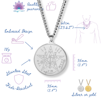Pentagrammaton Sigil Necklace | Tetragrammaton Magick Seal Pendant | Pentagram Kabbalah 72 Names Of God Amulet Jewelry | Apollo Tarot Shop