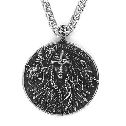 Goddess Freyja Coin Necklace | Norse Mythology Helm of Awe Freya Amulet | Pagan Worship Witchy Pendant | Apollo Tarot Shop