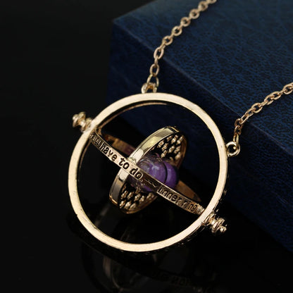 Time Turner Spin Necklace • Time Travel Magical Hourglass Rotating Pendant • Witchy HP Spinning Jewelry Cosplay Gift For Movie Fan Girl • Apollo Tarot Shop