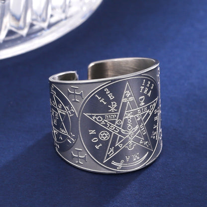 Tetragrammaton Enochian Ring | Wiccan Pentagram Ring | Lilith Samael Baphomet Sigil Ring | Triple Moon Wicca Ring | Stainless Steel Occult Spiritual Jewelry | Apollo Tarot Etsy shop