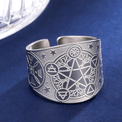 Tetragrammaton Enochian Ring | Wiccan Pentagram Ring | Lilith Samael Baphomet Sigil Ring | Triple Moon Wicca Ring | Stainless Steel Occult Spiritual Jewelry | Apollo Tarot Etsy shop