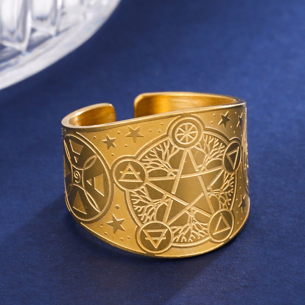 Tetragrammaton Enochian Ring | Wiccan Pentagram Ring | Lilith Samael Baphomet Sigil Ring | Triple Moon Wicca Ring | Stainless Steel Occult Spiritual Jewelry | Apollo Tarot Etsy shop
