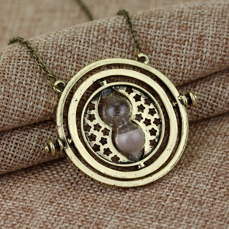 Time Turner Spin Necklace • Time Travel Magical Hourglass Rotating Pendant • Witchy HP Spinning Jewelry Cosplay Gift For Movie Fan Girl • Apollo Tarot Shop