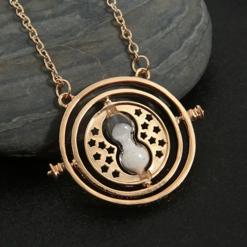 Time Turner Spin Necklace Replica • Magic Travel Hourglass Rotating Golden Pendant • Witchy HP Spinning Jewelry Cosplay Gift For Movie Fan