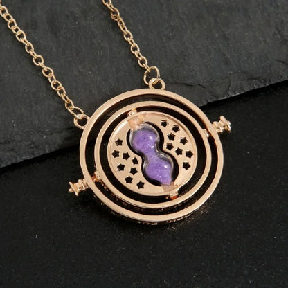 Time Turner Spin Necklace Replica • Magic Travel Hourglass Rotating Golden Pendant • Witchy HP Spinning Jewelry Cosplay Gift For Movie Fan