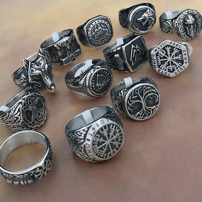 Norse Mythology Ring Nordic Viking Odin Compass Valknut Yggdrasil Amulet Jewelry • Apollo Tarot Shop