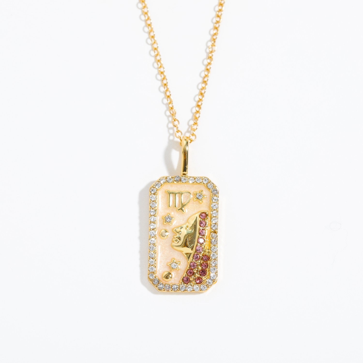 Zodiac Sign Zircon Stone Necklace | 12 Constellation Gold-Plated Enamel Pendant | Astrology Jewelry Gift For Spiritual Woman | Apollo Tarot Shop