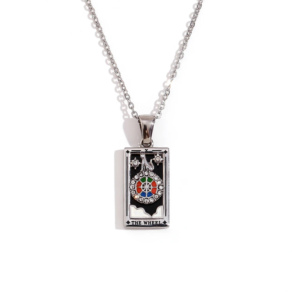 Tarot Card Necklace • Cubic Zirconia Silver Or Gold-Plated Stainless Steel Dainty Pendant • Major Arcana Cards Jewelry For Witchy Women • Apollo Tarot Shop