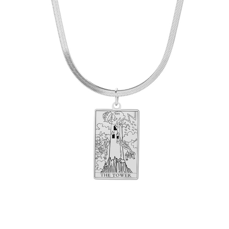 Tarot Card Snake Chain Choker Necklace| Dainty Stainless Steel Classic RWS Deck Charms | 22 Major Arcana Witchy Pendant | Apollo Tarot Jewelry Shop