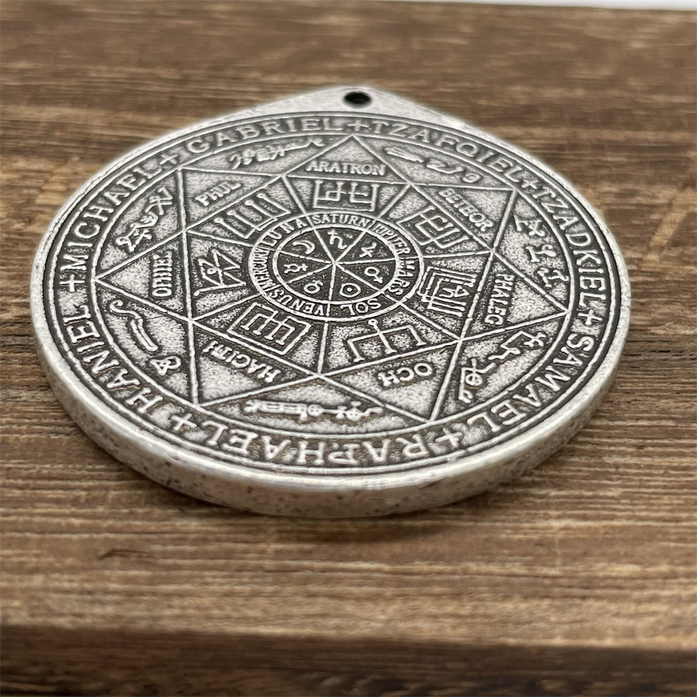 Seven Archangels Sigil Keychain | The Seal Of The Seven Archangels Antique Silver Or Bronze Plated Round Key Pendant | Solomon Kabbalah Amulet Keyring