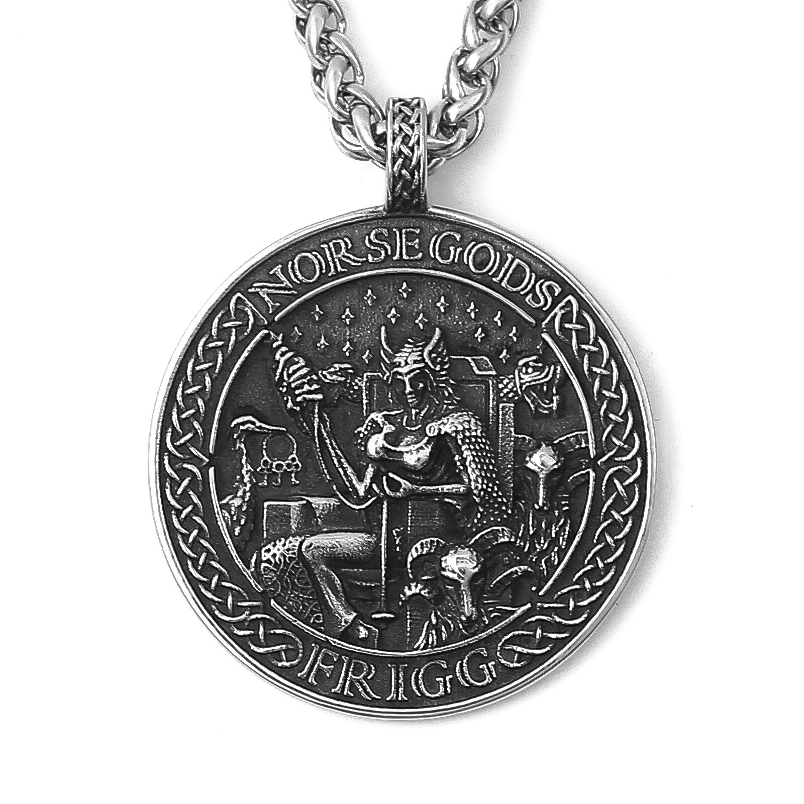 Norse Mythology Goddess Frigg Coin Necklace | Nordic Vegvisir Runic Compass Pendant | Viking Pagan Worship Witchy Jewelry | Apollo Tarot Shop