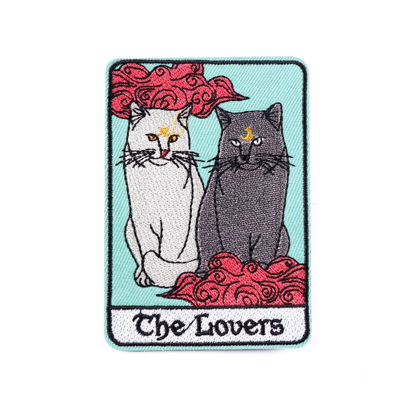 Cat Tarot Card Patch | Funny Kitty Iron On Patches | Occult Embroidered Stickers For Clothing | Witchy Sewing Thermo Adhesive Applique