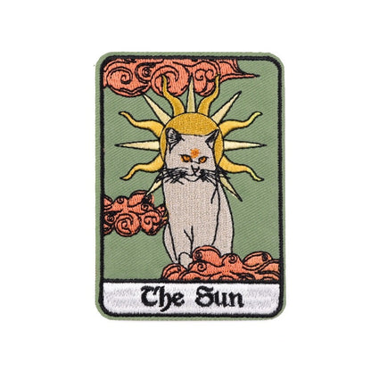 Cat Tarot Card Patch | Funny Kitty Iron On Patches | Occult Embroidered Stickers For Clothing | Witchy Sewing Thermo Adhesive Applique | Apollo Tarot Shop