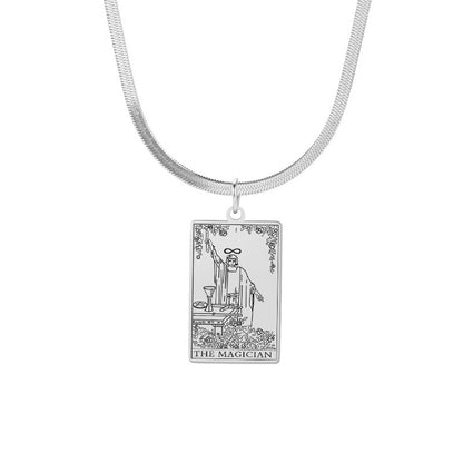 Tarot Card Snake Chain Choker Necklace| Dainty Stainless Steel Classic RWS Deck Charms | 22 Major Arcana Witchy Pendant | Apollo Tarot Jewelry Shop