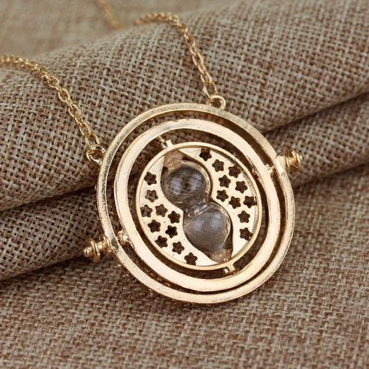 Time Turner Spin Necklace • Time Travel Magical Hourglass Rotating Pendant • Witchy HP Spinning Jewelry Cosplay Gift For Movie Fan Girl • Apollo Tarot Shop