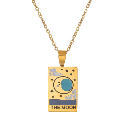 Tarot Card Necklace Of The World, Lovers, Star, Fortune & Moon Cards In Silver Or Gold Plated Stainless Steel • Dainty Chain Witchy Pendant • Apollo Tarot Online Shop