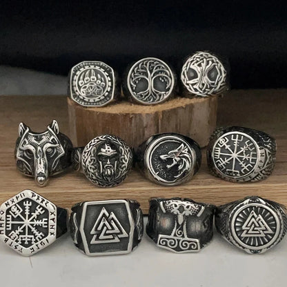 Norse Mythology Ring Nordic Viking Odin Compass Valknut Yggdrasil Amulet Jewelry • Apollo Tarot Shop