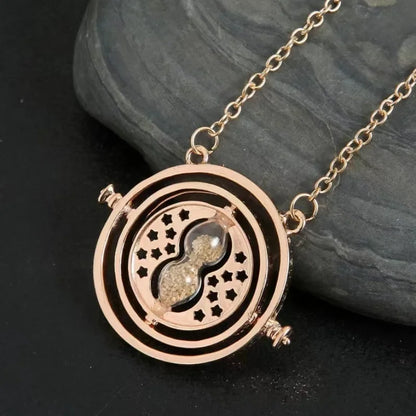 Time Turner Spin Necklace Replica • Magic Travel Hourglass Rotating Golden Pendant • Witchy HP Spinning Jewelry Cosplay Gift For Movie Fan