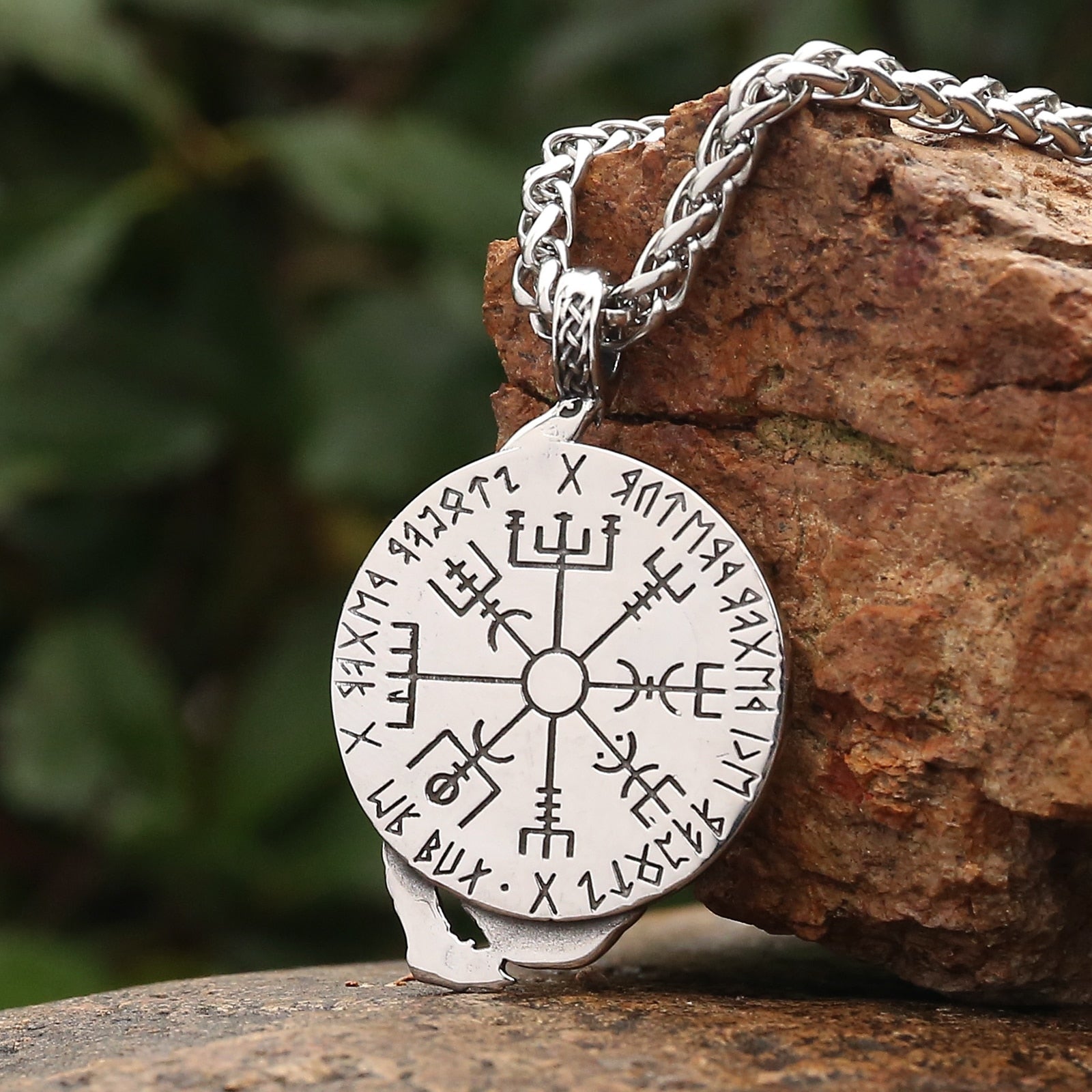 Norse Mythology Einherjar Necklace | Vegvisir Runic Compass Amulet Pendant | Pagan Worship Witchy Men's Jewelry