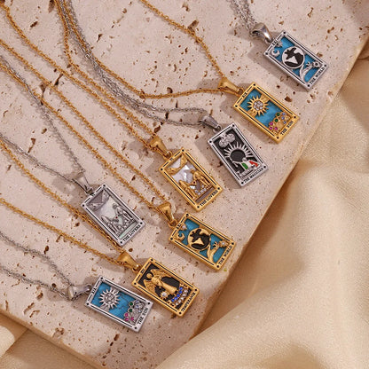 Tarot Card Necklace • Cubic Zirconia Silver Or Gold-Plated Stainless Steel Dainty Pendant • Major Arcana Cards Jewelry For Witchy Women • Apollo Tarot Shop