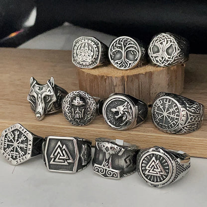 Norse Mythology Ring Nordic Viking Odin Compass Valknut Yggdrasil Amulet Jewelry • Apollo Tarot Shop