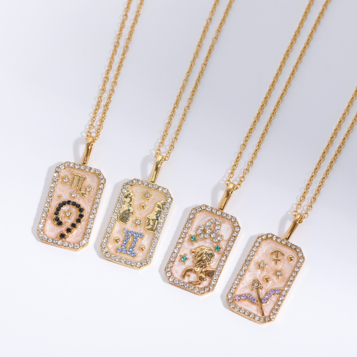 Zodiac Sign Zircon Stone Necklace | 12 Constellation Gold-Plated Enamel Pendant | Astrology Jewelry Gift For Spiritual Woman | Apollo Tarot Shop