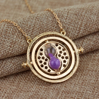 Time Turner Spin Necklace • Time Travel Magical Hourglass Rotating Pendant • Witchy HP Spinning Jewelry Cosplay Gift For Movie Fan Girl • Apollo Tarot Shop