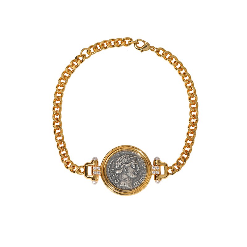 Bonus Eventus Roman Coin Bracelet ⚬ Success Amulet Ancient Silver Denarius Replica Pendant ⚬ BON. EVENT. LIBO. Double-Sided Embossed Roman Republic Jewelry