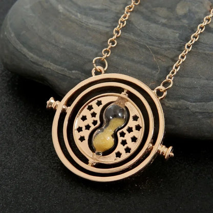 Time Turner Spin Necklace Replica • Magic Travel Hourglass Rotating Golden Pendant • Witchy HP Spinning Jewelry Cosplay Gift For Movie Fan