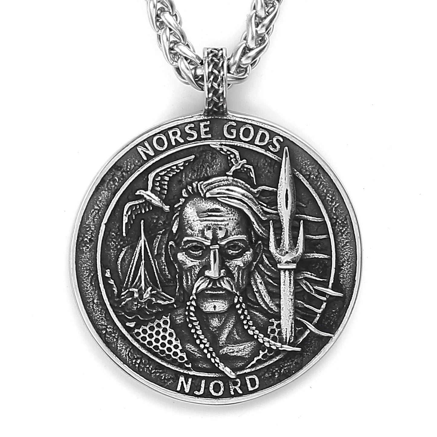 Norse God Njord Coin Necklace | The Helm of Awe Ancient Mythology Amulet Pendant | Viking Pagan Worship Jewelry