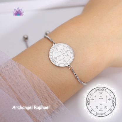 Seal of Archangel Michael & Raphael Charm Bracelet | Angel Sigil Magick Protective Stainless Steel Talisman | Kabbalah 72 Names Of God Amulet | Apollo Tarot Shop