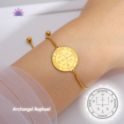 Seal of Archangel Michael & Raphael Charm Bracelet | Angel Sigil Magick Protective Stainless Steel Talisman | Kabbalah 72 Names Of God Amulet | Apollo Tarot Shop