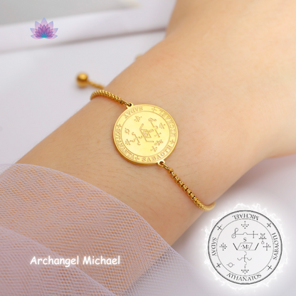 Seal of Archangel Michael & Raphael Charm Bracelet | Angel Sigil Magick Protective Stainless Steel Talisman | Kabbalah 72 Names Of God Amulet | Apollo Tarot Shop