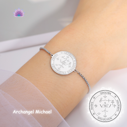 Seal of Archangel Michael & Raphael Charm Bracelet | Angel Sigil Magick Protective Stainless Steel Talisman | Kabbalah 72 Names Of God Amulet | Apollo Tarot Shop