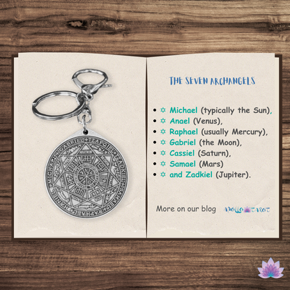 Seven Archangels Sigil Keychain | The Seal Of The Seven Archangels Antique Silver Or Bronze Plated Round Key Pendant | Solomon Kabbalah Amulet Keyring