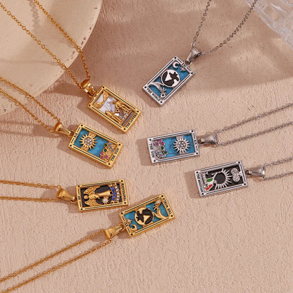 Tarot Card Necklace • Cubic Zirconia Silver Or Gold-Plated Stainless Steel Dainty Pendant • Major Arcana Cards Jewelry For Witchy Women • Apollo Tarot Shop