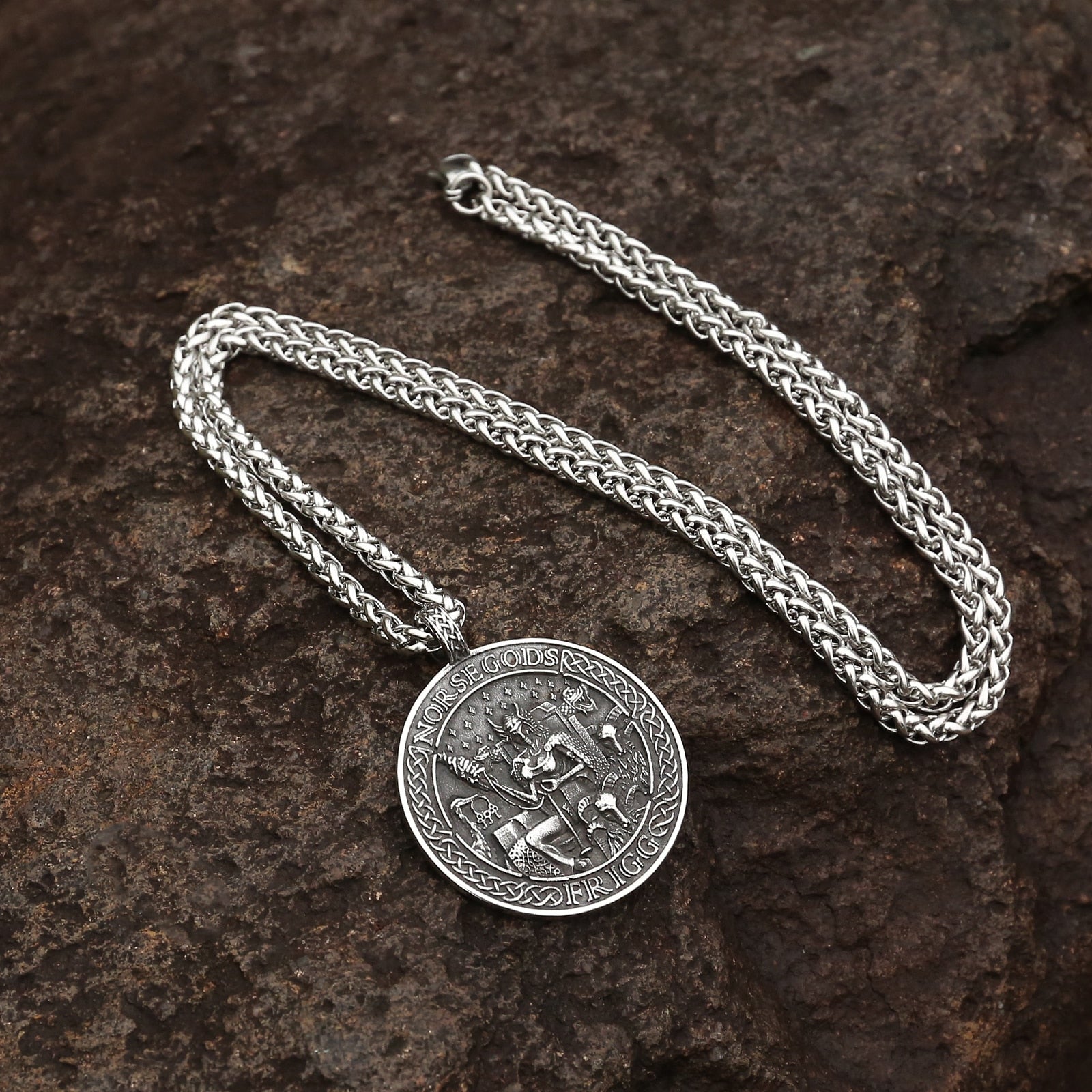 Norse Mythology Goddess Frigg Coin Necklace | Nordic Vegvisir Runic Compass Pendant | Viking Pagan Worship Witchy Jewelry | Apollo Tarot Shop