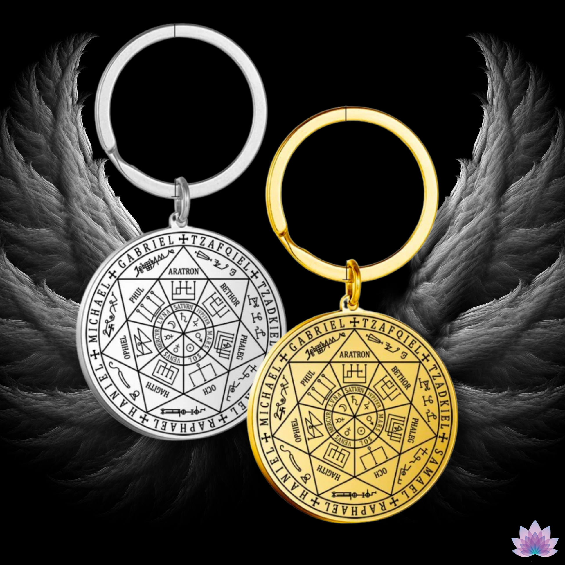 Sigil Of The Seven Archangels Keyring • Solomon Seal Kabbalah Amulet Pendant Keychain • Stainless Steel Talisman Charm Jewelry • Apollo Tarot Shop