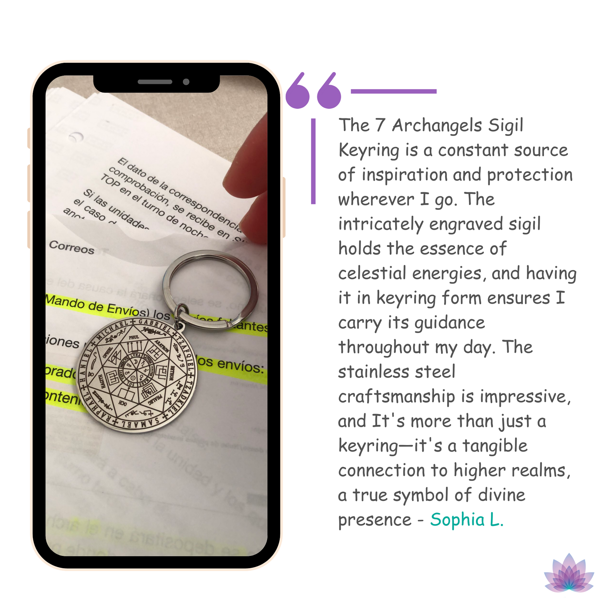 Sigil Of The Seven Archangels Keyring • Solomon Seal Kabbalah Amulet Pendant Keychain • Stainless Steel Talisman Charm Jewelry • Apollo Tarot Shop