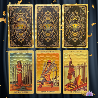 Spanish & English Gold Foil Tarot Deck W/ Guidebook For Beginner Divination Witch • Bilingual Golden Premium Waite Style Cards In Tuck Box • Apollo Tarot Shop